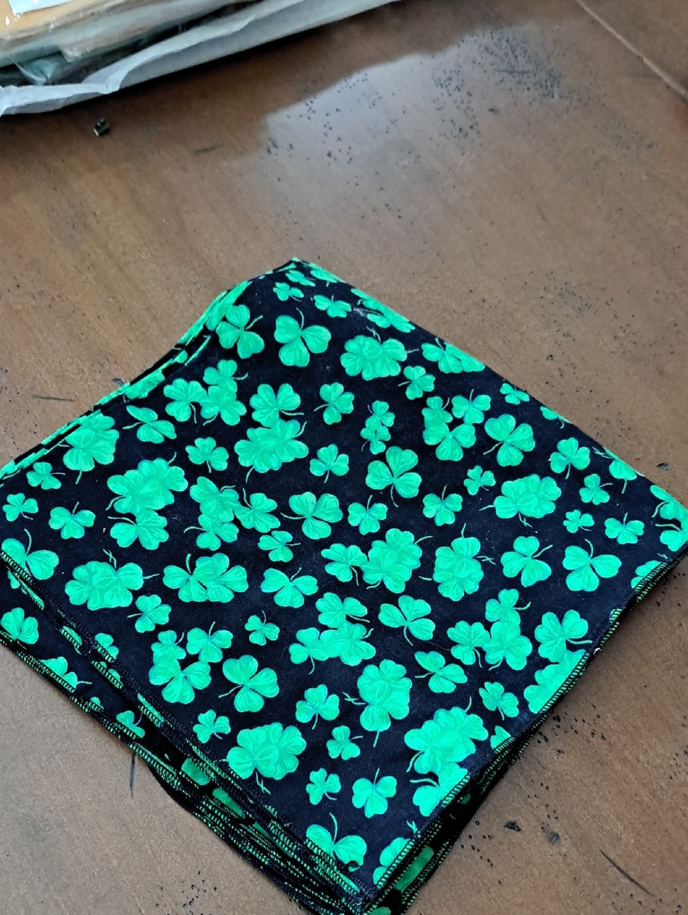 Black Napkins with Bright Green Clover Print Set Of 4